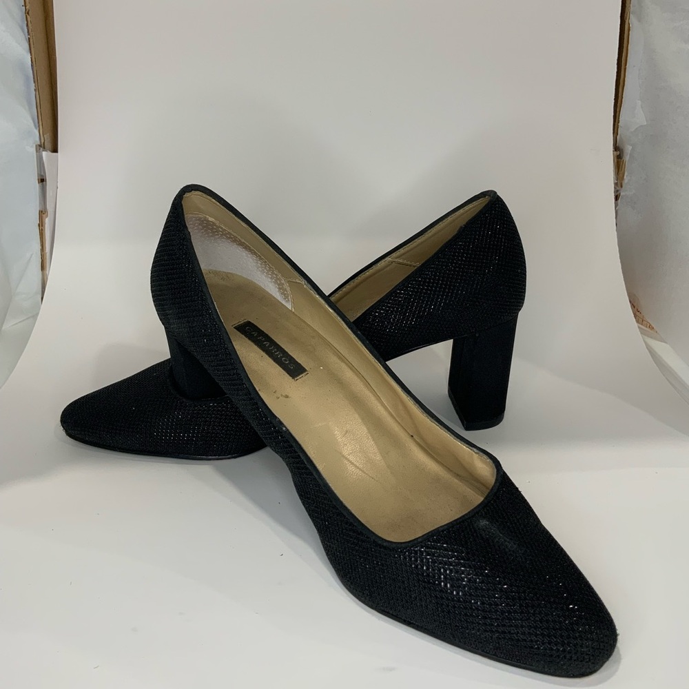 Black Glitter Block Heel Shoes